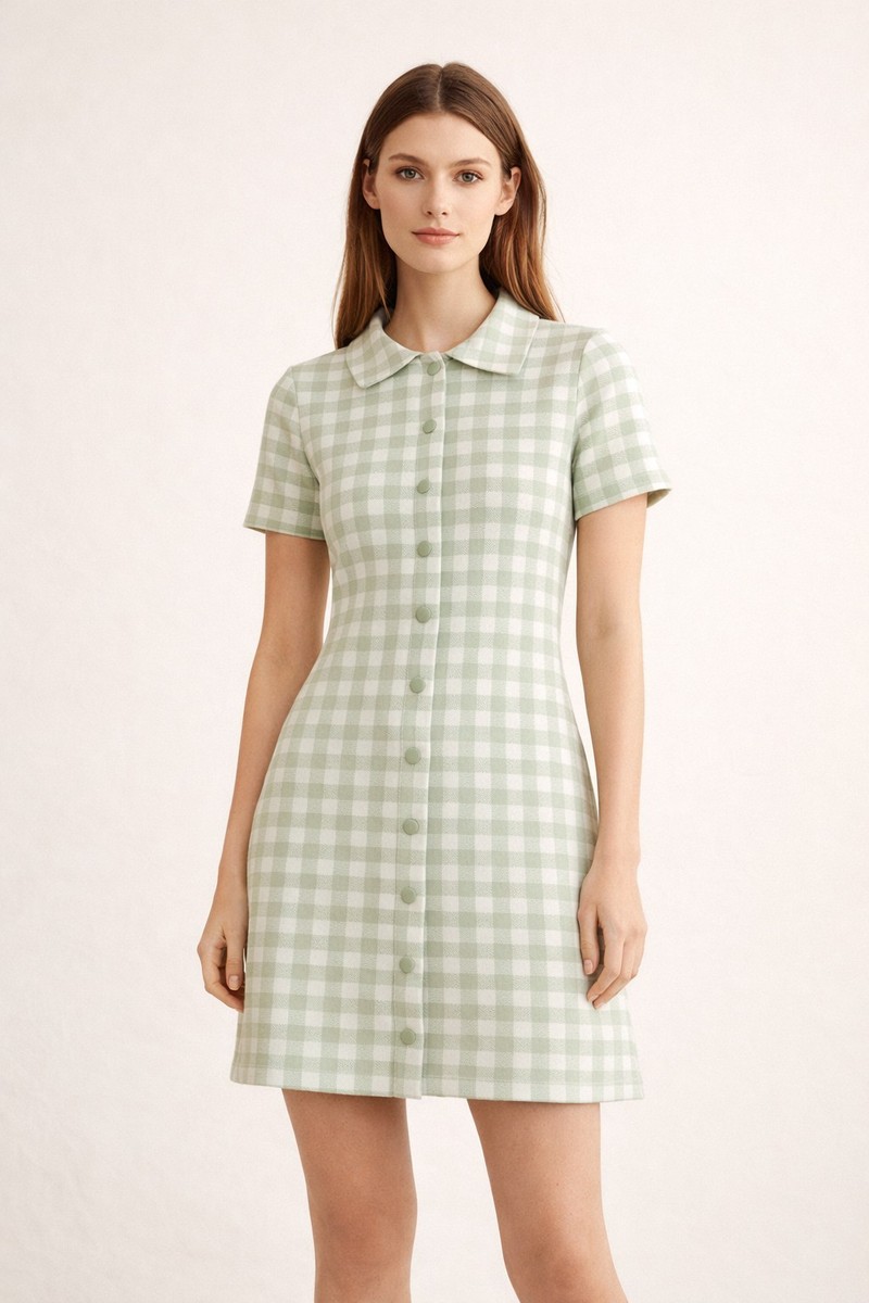 Altuzarra Driftwood Texture Knit Button Front Green Gingham Short Dress  Size SM | eBay