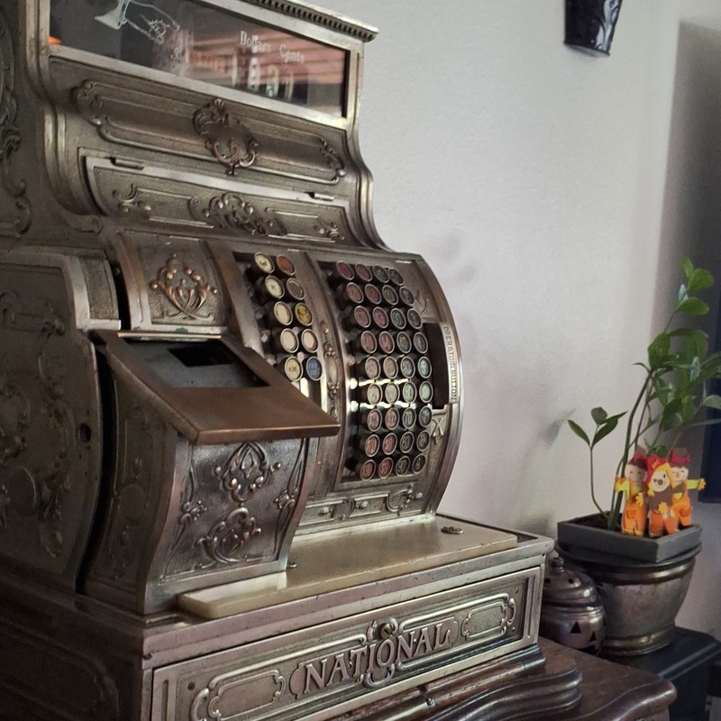 National Antique Cash Register Vintage Ornate Brass Register