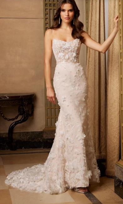 beige color bridal dress Luxurious Champagne Lace Wedding Gown: Sleeveless Boho Bridal Dress