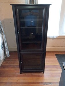 Tall Black Stereo Cabinet two sections with adjustable shelves