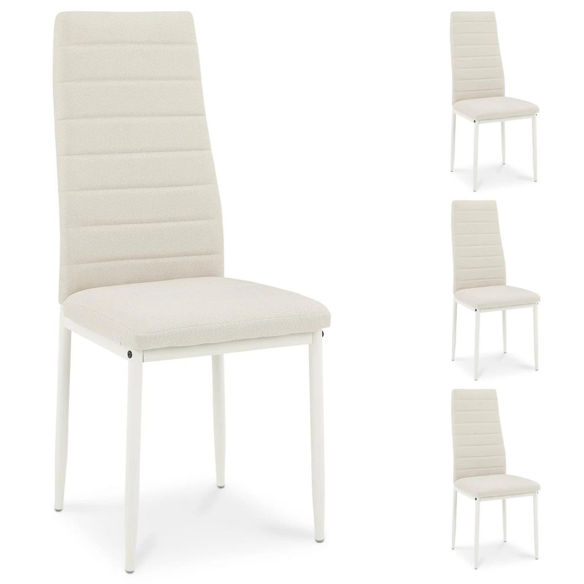 Esszimmerstühle 4er Set Polsterstühle mit hoher Rückenlehne Cremeweiß/Ivory