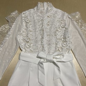 MKQW Women&rsquo;s Size Small Lace Ruffled Long Sleeve Mesh Clubwear Romper in White