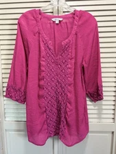Counterparts Pink Lace Detail 3/4  Sleeve Buttons Blouse Size 1X