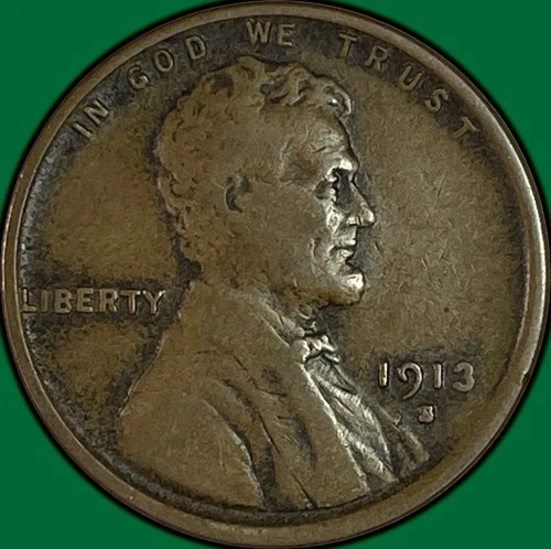 1913-S Lincoln Wheat Cent Fine F Coin #38193