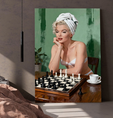 Frau, Marilyn Monroe Schach spielen Kunst Wandbild Acrylglas, Leinwand, Poster
