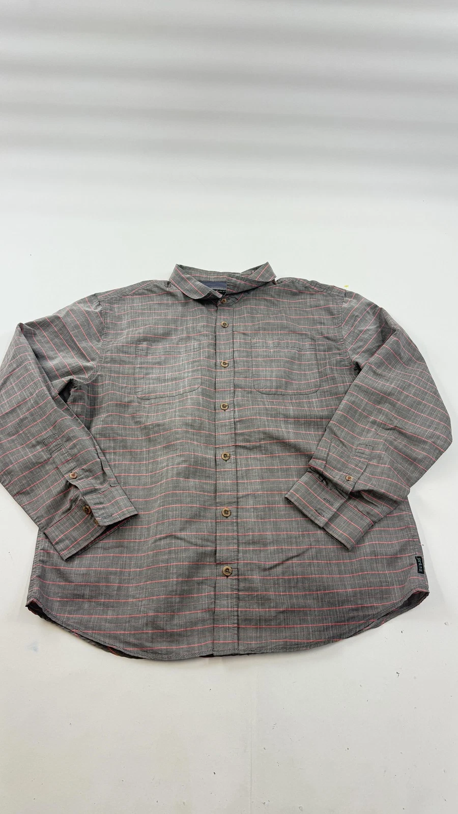 PrAna Shirt Mens XL Gray Stripe Slim Fit Long Sleeve Button Front Casual Outdoor
