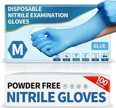 Medguy Blue Nitrile Exam Gloves - 100 Pcs - Powder-Free, Latex-Free, Medical