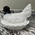 Fenton Purple Slag Head Large Hen On White Nest Basket