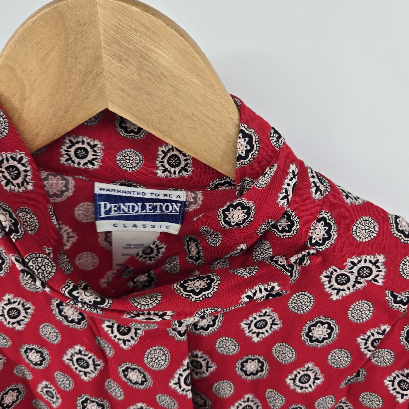 Vintage Pendleton Red Print Button Up Blouse Mock… - image 9