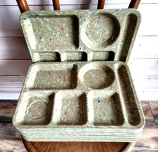 Vintage Texas Ware Brown Confetti Melamine Cafeteria Kids Food Lunch Trays