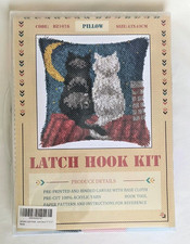 Gemjelry Cats Kittens Moonlit Night Rooftop Latch Hook Pillow Kit New Moon