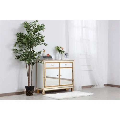 Elegant Decor Reflexion 2-Drawer Solid Wood and MDF Nightstand in Gold - Picture 2 of 8