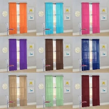 Decotex Set of 2 Sheer Voile Transparent Window Treatment Curtain Panel Drapes