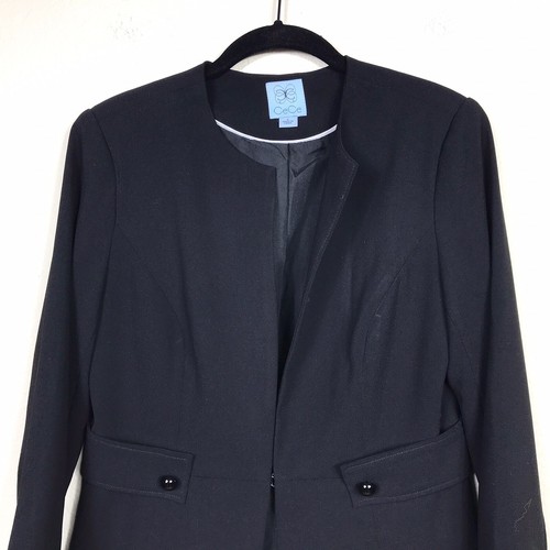 CeCe by Cynthia Steffe Jacket Women's Size 2 Black Collarless 3/4 Belt Crepe - Picture 5 of 9