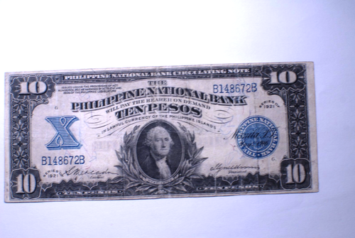 PHILIPPINE NATIONAL BANK TEN PESOS CIRCULATING NOTE 1921 BLUE SEAL; P-54