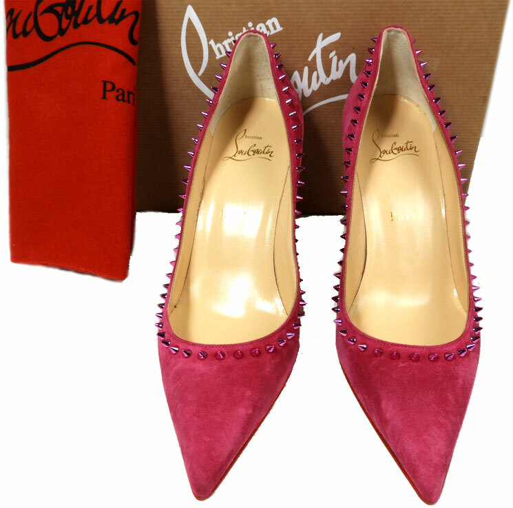 Christian Louboutin ANJALINA 85 Spiked Studs Pumps Pink Suede