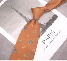 New Classic Floral Brown Blue Polyester Cotton Printed Men's Necktie Tie