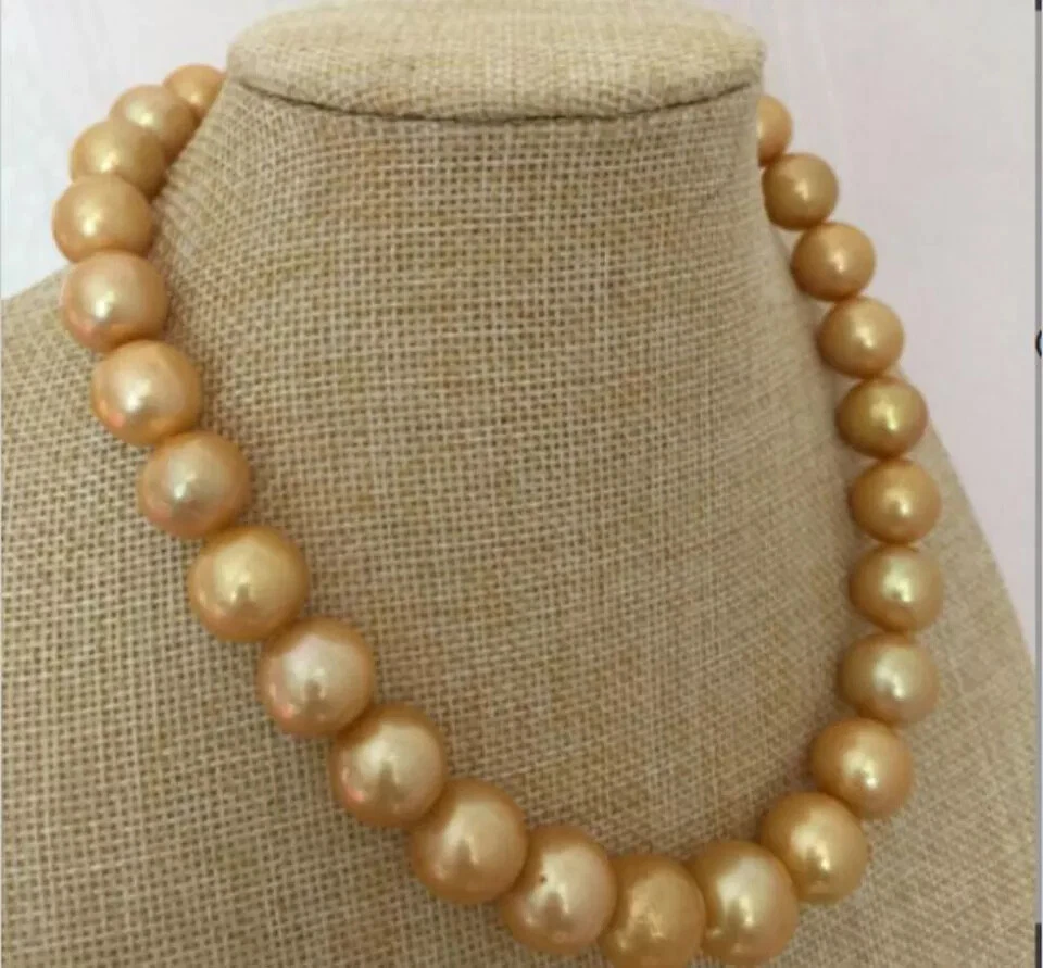 Rare Giant 13-12mm True South Sea Round Gold Pearl Necklace 16/36 inch 18K - Image 2 of 4