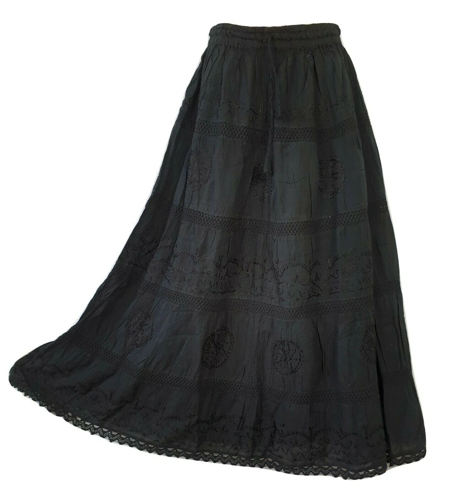 Black Cotton Skirt Lace Embroidered MAXI Boho Festival One Size 8 10 12 14 16
Opens in a new window