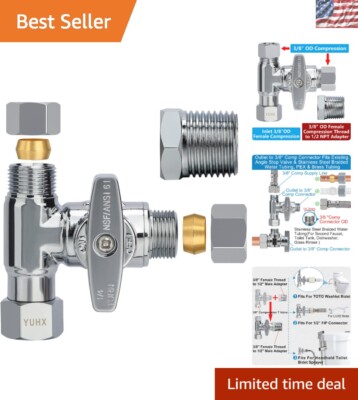 Compact Brass Angle Stop Add-A-Tee Valve, Perfect for Handheld Sprayers & More