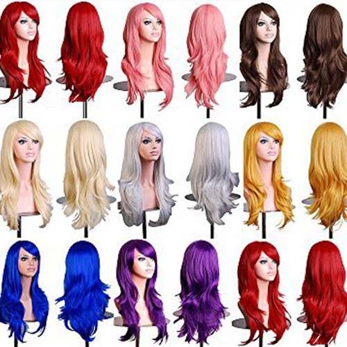Glueless Ombre Long Wavy Full Wig Costume Anime Halloween Full Wigs Purple Pinkz - Picture 3 of 74