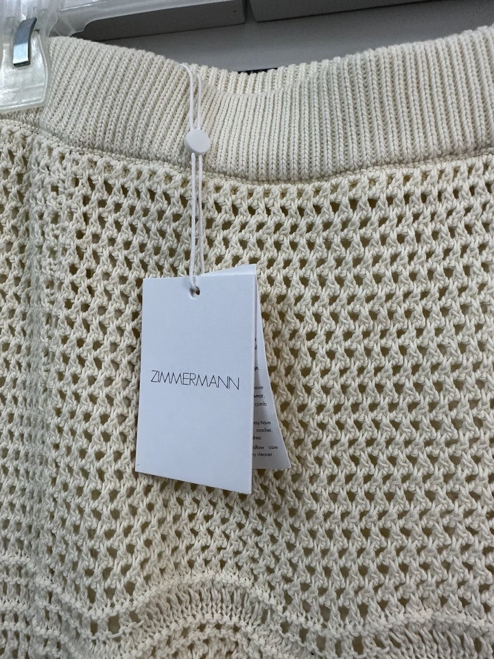 Nova Saia Midi Zimmermann Devi Crochê Malha Texturizada em Creme Feminina Tamanho EUA 10 - Imagem 4 de 4