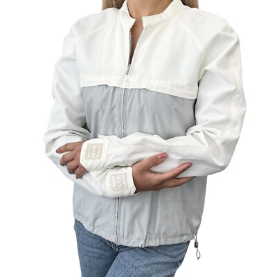 Chanel ホワイト スポーツジャケット CHANEL Sport Vintage 01P CC Mark Logo Zipped Jacket #36