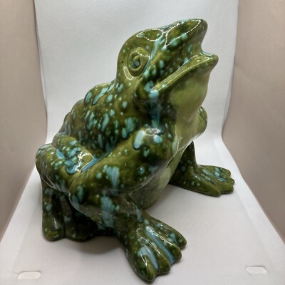 Large VTG Ceramic Frog Toad Drip Glaze Garden 9”Tx10”Wx9.5”L Green