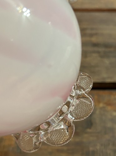 Vtg Hand Blown Pink Swirl White Glass Footed Vase Decor Fluted 4.5” T x 3.5” Dia - Picture 14 of 15