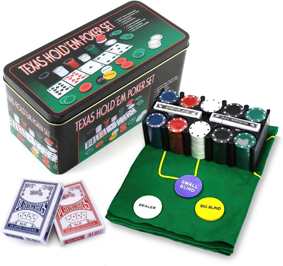 Poker Chip Set with Aluminum Storage Box,200 Pcs Poker Chips,2 Pack