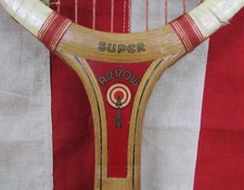Vintage 1930s N.J. Magnan Wood Tennis Racquet Super Arrow Model Antique Display
