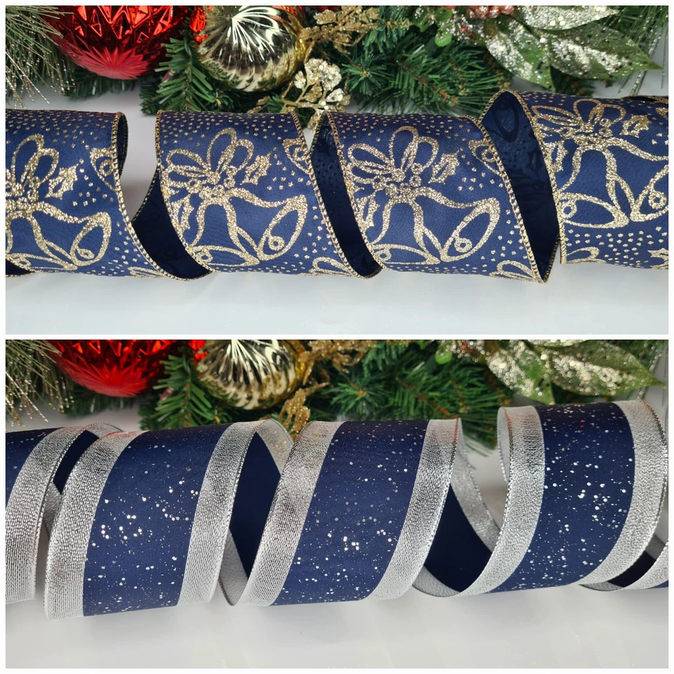 2.5 inch Wired Edge Christmas Ribbon Tree Topper Bow Decoration Gifts Wrap UK - Image 3 of 4