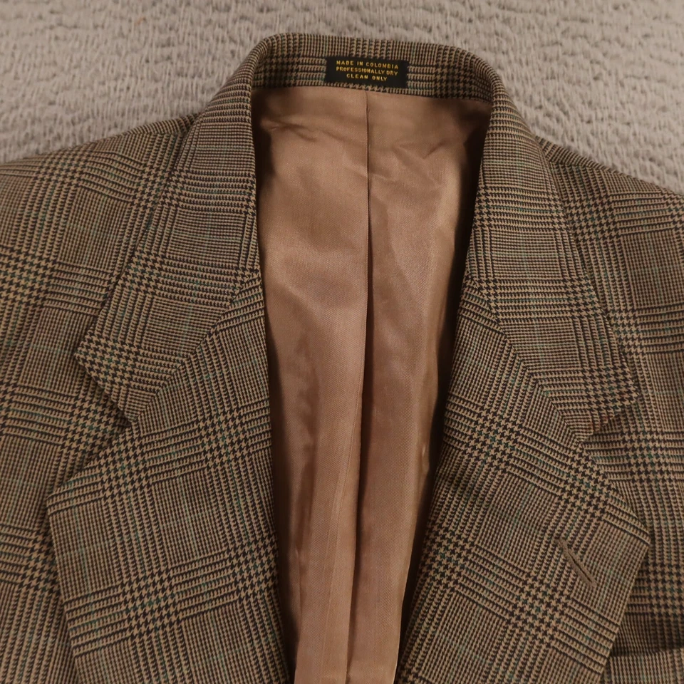 Chaqueta a Cuadros Príncipe de Gales de Colección M Marrón Verde Glen Blazer 100% Lana 40R Foto 2 de 4