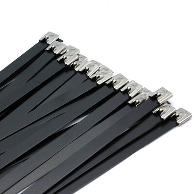 Metallkabelbinder Aus Edelstahl – 100 Stück, 300 Mm, Schwarz Mit Epoxidbeschichtung, Für Raue Umgebungen