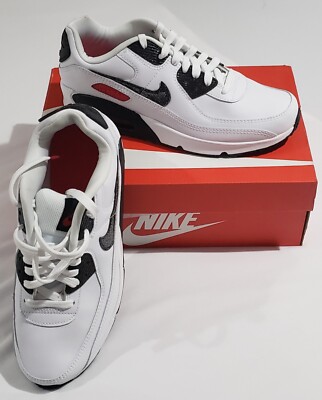 Nike Air Max 90 LTR SE Run Gym Sneakers White Black Red Youth 7Y  DH2605-100