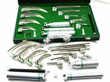 FIBER OPTIC LARYNGOSCOPE MAC + MILLER SET OF 18 EA ! EMT Anesthesia Intubation
