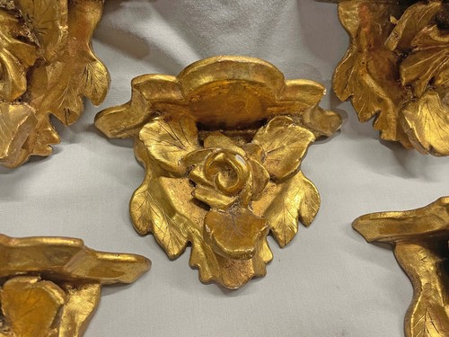 Group of 6 Antique ITALIAN FLORENTINE CARVED WOOD & GOLD GILT MINIATURE SHELVES - Picture 3 of 8