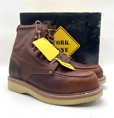 Work Zone S834 Men's NEW Steel Moc-Toe Work Boots Brown Multiple Sizes