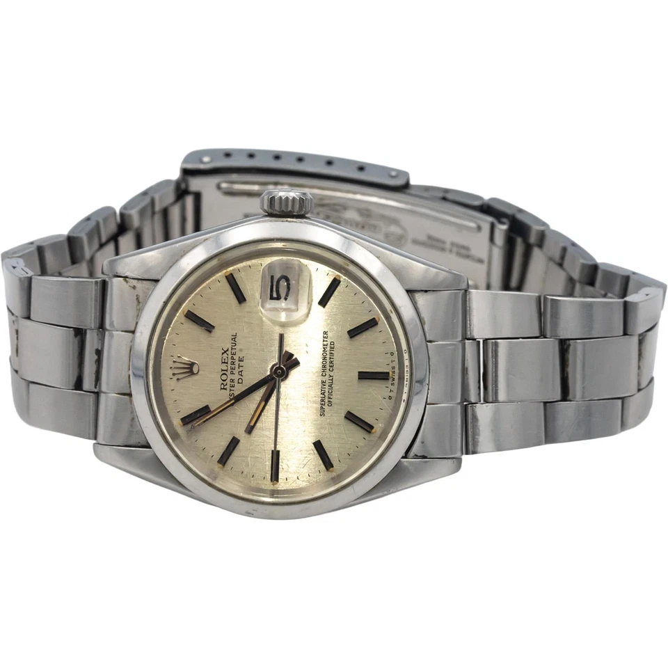 Автоматические часы ROLEX 1500 Oyster из нержавеющей стали с вечной датой 34 мм с коробкой