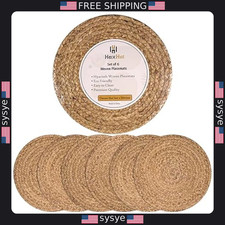 Set of 6 Round Woven Rattan Placemats - Natural Heat Resistant Chargers
