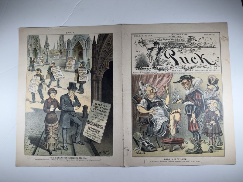 Puck Magazine Chromolithograph(s) Oct.3, 1883 2 On 1 Page-F. Opper-Gillam