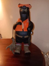 The Hadley Collection Hunting Bear In Orange Vest Figurine W/ Gun & Antlers