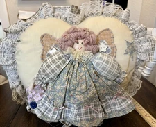 Vintage Country Angel Pillow 20x16 Handmade Lace Ruffle Farmhouse Décor