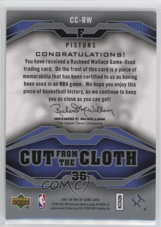 2007-08 SP Game Used Cut from the Cloth Rasheed Wallace #CC-RW - Image 2 of 2