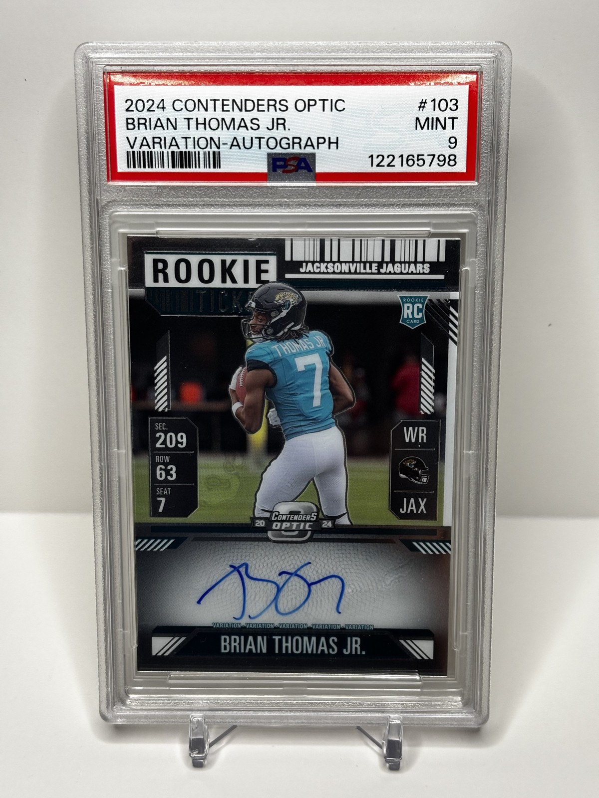 2024 Contenders Optic #103 Brian Thomas Jr. Variation Auto PSA 9 POP 19 (RC, AU)
