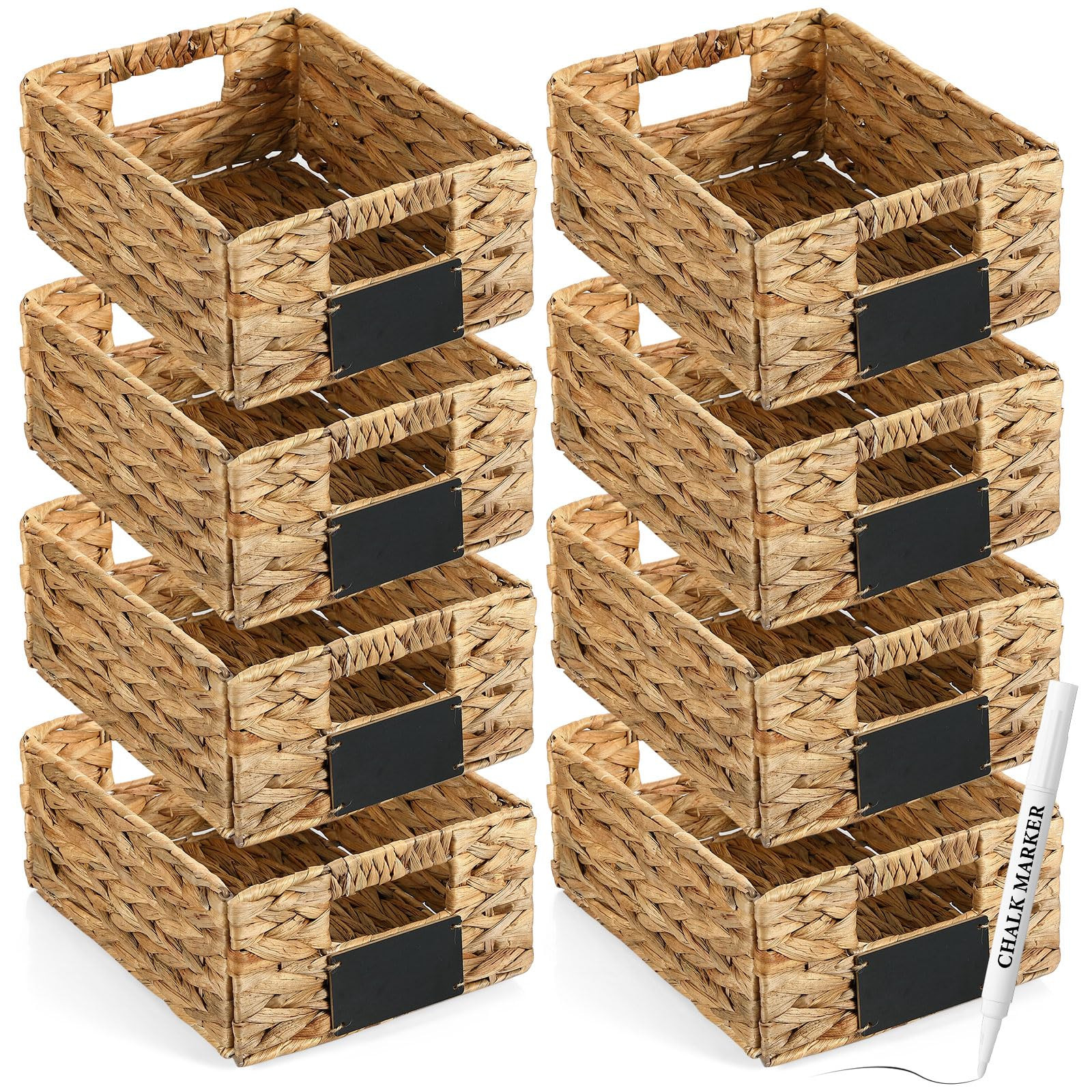 8 Pcs 12 x 9 x 5 Inch Wicker Storage Basket, Rectangular Water Hyacinth Stora...
