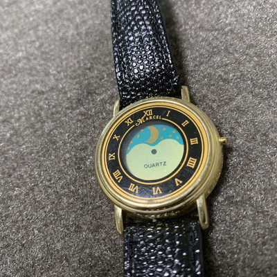 Marcel Digital Moonphase Watch 995 Gold Tone Leather NOT WORKING FOR PARTS ONLY