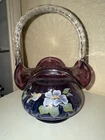 FENTON GLASS - P. HAYHURST (HP) MULBERRY BLUE PURPLE BASKET - LE#1024/1250