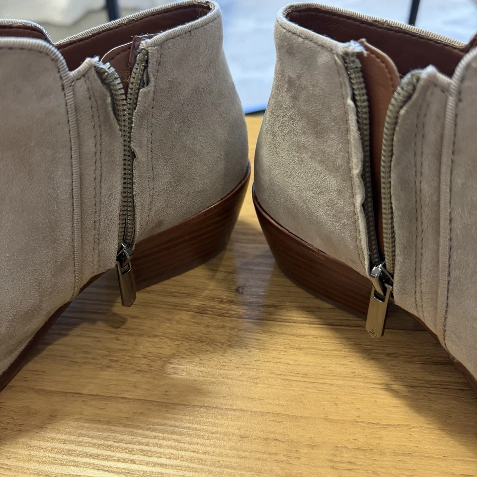 Sam Edelman Suede Ankle Boots Taupe Gray Beige Side Zip Low Block Heel Booties 7 - Imagen 4 de 4
