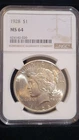 1928 Peace Dollar.       NGC MS64